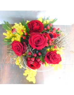 Bouquet fiori rossi e mimosa 2