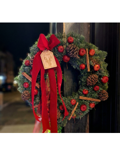 Ghirlanda Natale Artigianale con Mele Rosse, Pigne e...